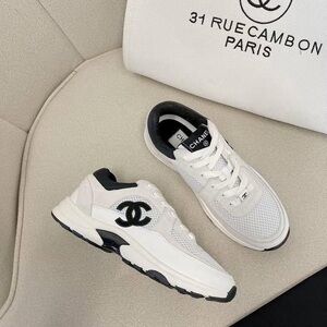 CHANEL White Black Athletic Shoes Chunky Sole